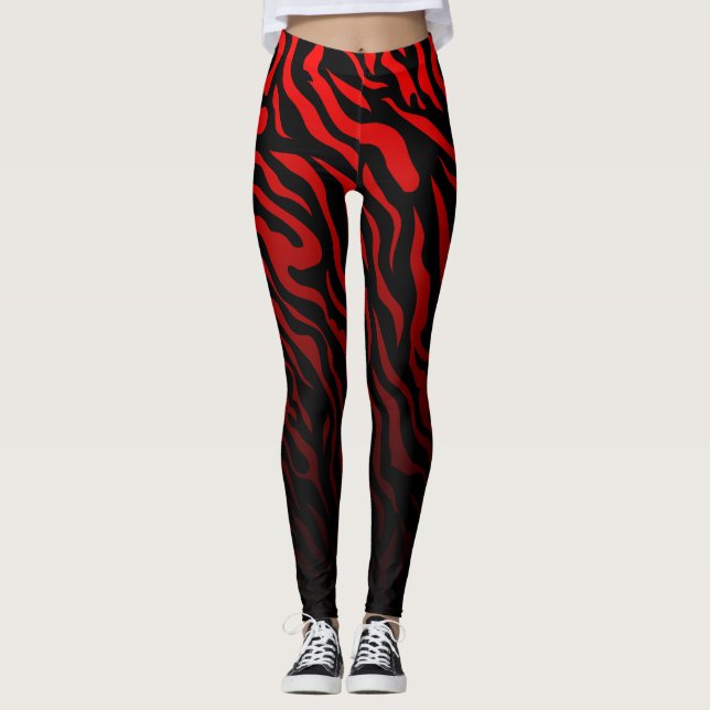 Legging Bandas de Zebra Vermelhas e Negras: Na moda (Frente)