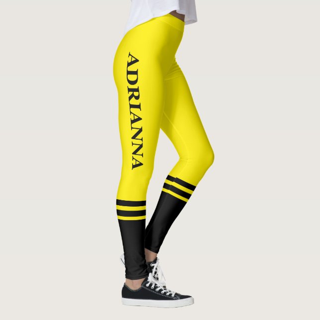 Legging Bandas Horizontais Pretas | Nome | Amarelo Canário (Direita)