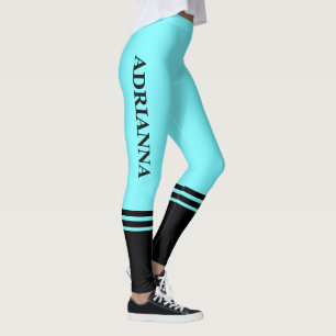Legging Bandas Horizontais Pretas Nome Azul elétrico