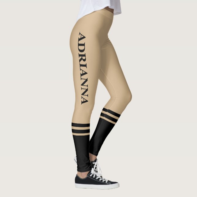 Legging Bandas Horizontais Pretas | Nome | Tan (Direita)