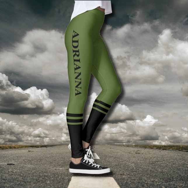 Legging Bandas Horizontais Pretas | Nome | Verde-oliva (Criador carregado)