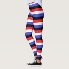 Legging Bandas pretas, brancas, vermelhas e azuis