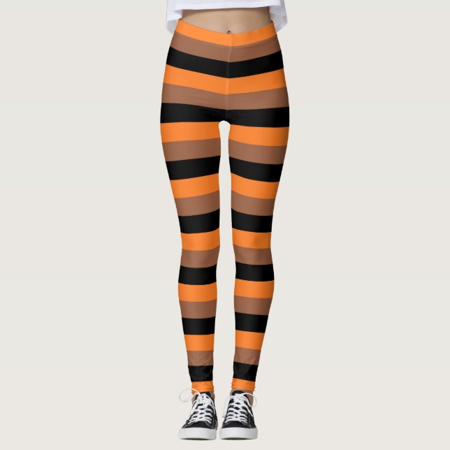 Legging Bandas pretas, laranja e castanhas (Frente)