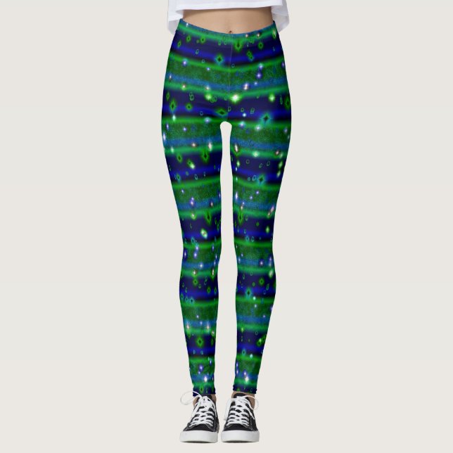 Legging Bandas verdes azuis com estrelas e gotas de chuva (Frente)
