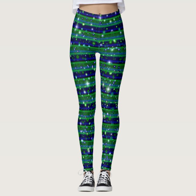 Legging Bandas verdes azuis com estrelas e gotas de chuva (Frente)