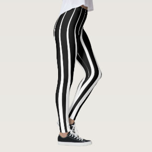 Legging Bandas Verticais Irregulares a Preto e Branco