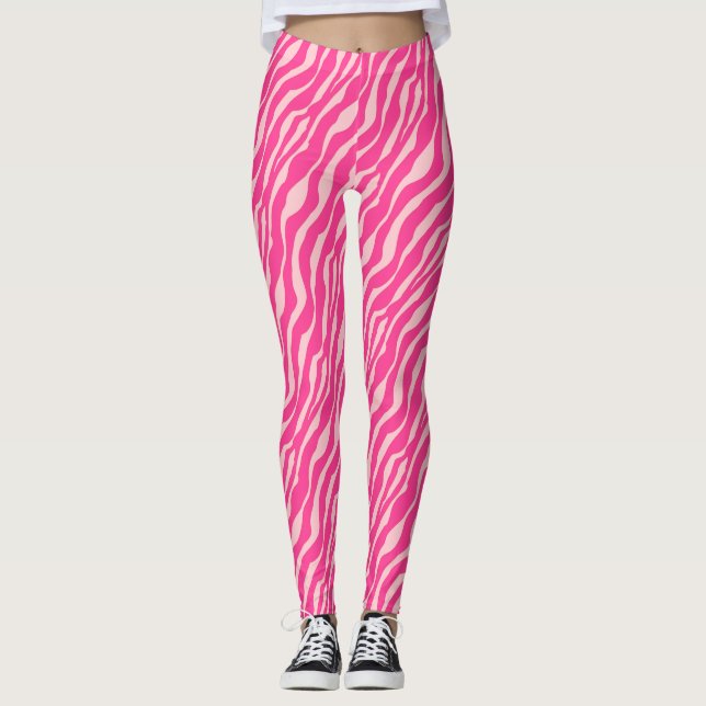 Legging Bandas-zebra - Fúcsia e rosas claro (Frente)