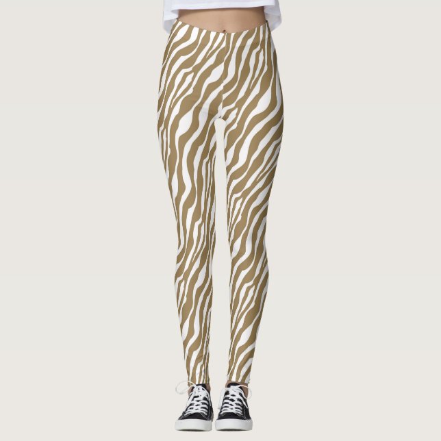 Legging Bandas-zebra - Taupe Tan e White (Frente)