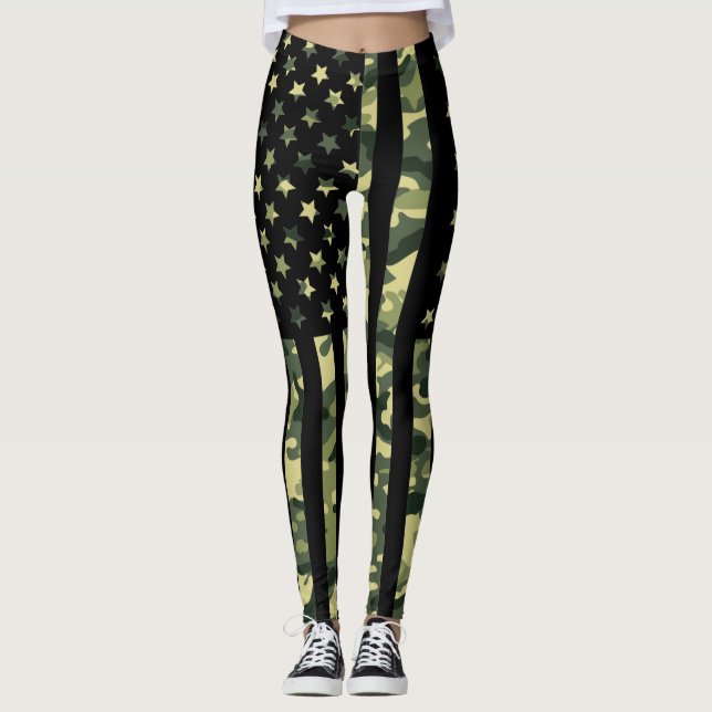 Legging Bandeira americana com camo verde (Frente)