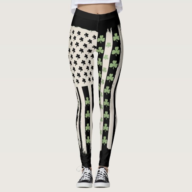 Legging Bandeira Americana com Shamrocks para St Patricks (Frente)