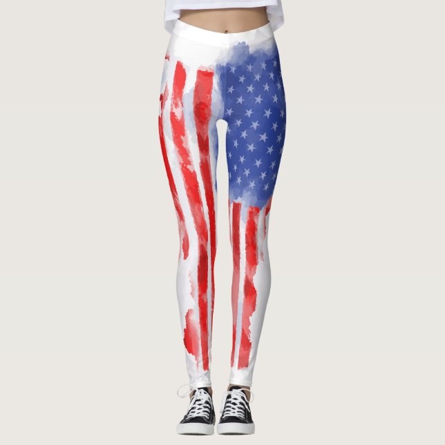 Legging Bandeira Americana de Aquarela para Veteranos e Pa (Frente)