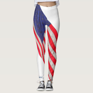 Legging Bandeira americana no fundo branco w/Name