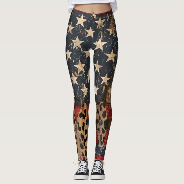 Legging Bandeira Americana Rústica com Estampa de Leopardo (Frente)