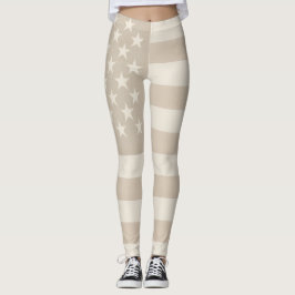 Legging Bandeira Americana Terrosa Bege Neutro, Bege e Bra
