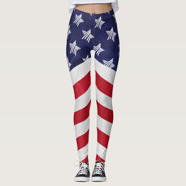 Legging Bandeira americana vermelha branca e azul (Frente)