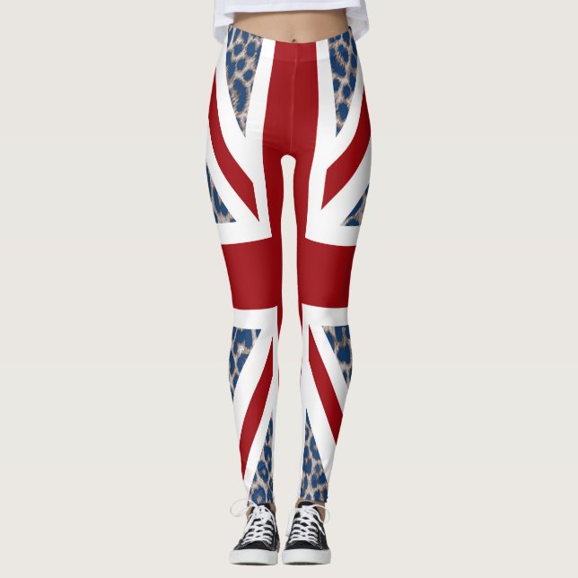 Legging Bandeira azul legal do leopardo de Union Jack (Frente)