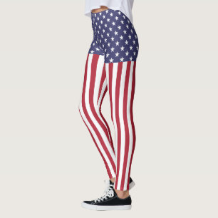 Legging Bandeira Azul Vermelho Patriótico, Estrelas E Ban