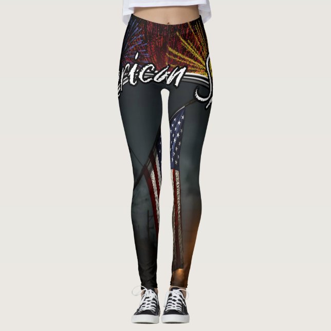 Legging Bandeira Colorida do Espírito Patriótico Americano (Frente)