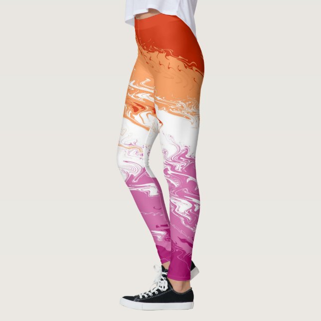 Legging Bandeira do Orgulho Lésbico Abstrato Trippy Squigg (Esquerda)
