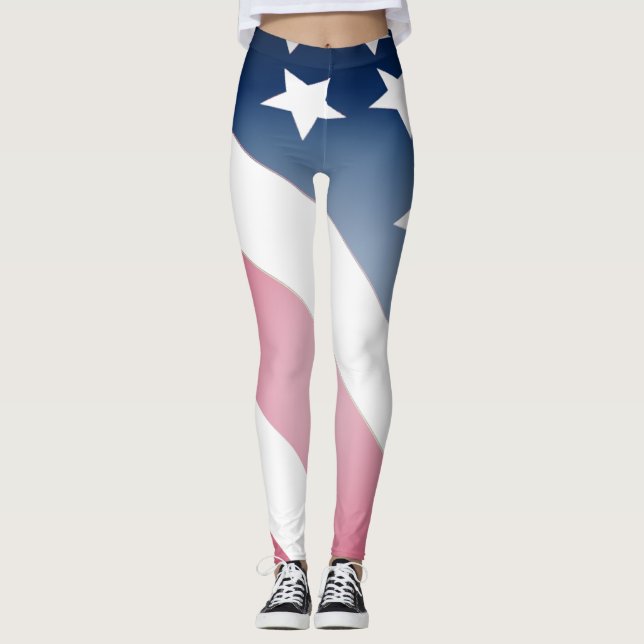 Legging Bandeira dos EUA, estrelas em faixas azuis, vermel (Frente)