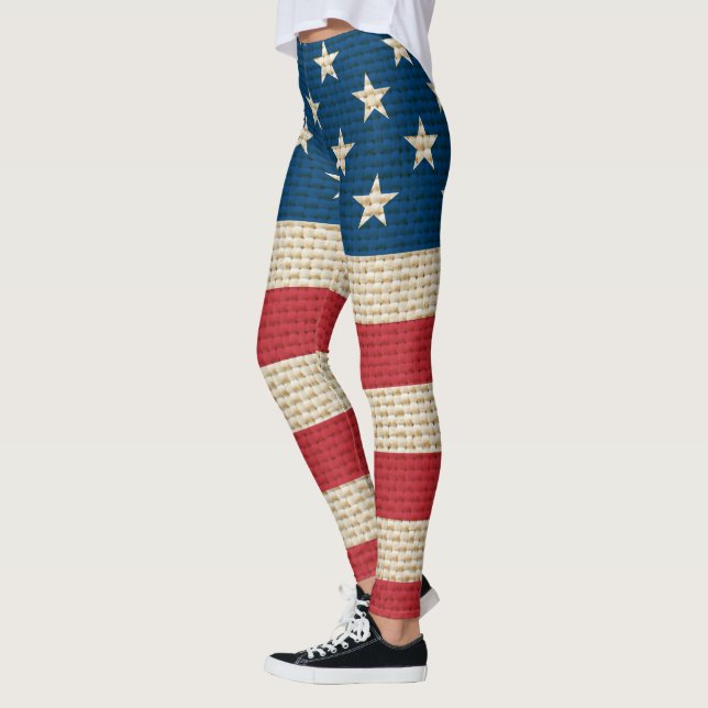 Legging bandeira faux burlap dos EUA (Esquerda)