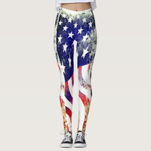 Legging Bandeira Patriótica Americana aflita Grunge
