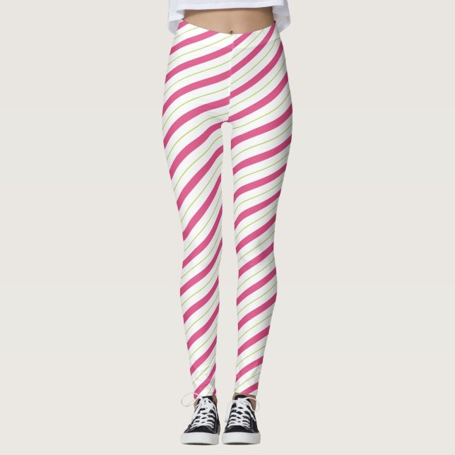 Legging Banheiras de Natal Tiras de Canas Rosa (Frente)