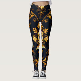 Legging "Barockes Ornament-Muster in Gold und Schwarz" Dec