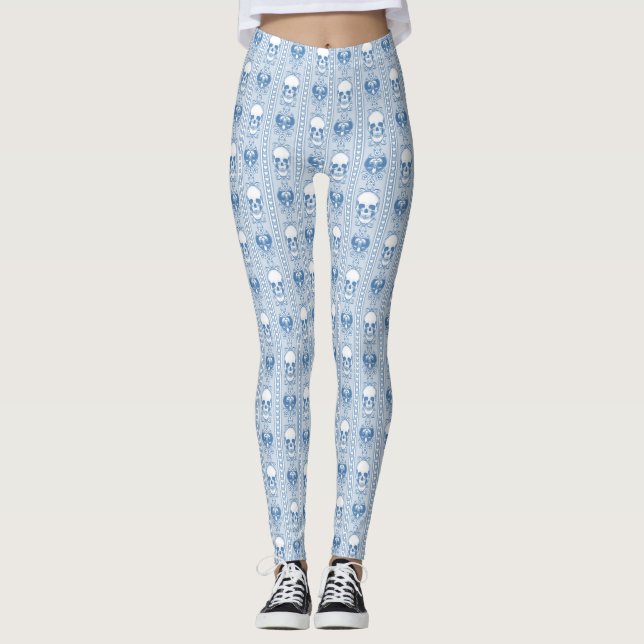 Legging Barroco - Coroa Estripada Padrões Azuis (Frente)