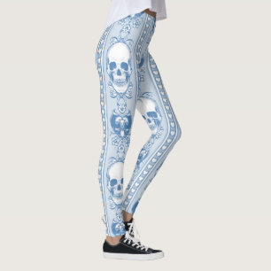 Legging Barroco - Coroa Estripada Padrões Azuis