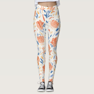 Legging Barroco de linocução botânica: fundo floral sem co