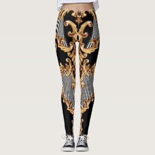 Legging Barroco ouro, design de ornamento intricado.