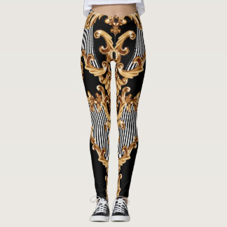 Legging Barroco ouro, design de ornamento intricado.