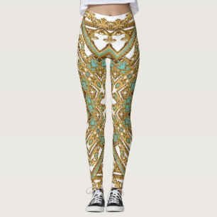 Legging Barroco ouro elegante, design ornamental.