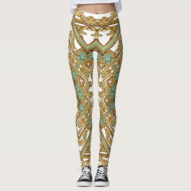 Legging Barroco ouro elegante, design ornamental. (Frente)