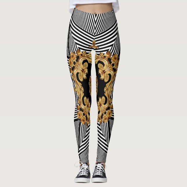 Legging Barroco ouro: Ornamento de Cadeias Elegantes (Frente)
