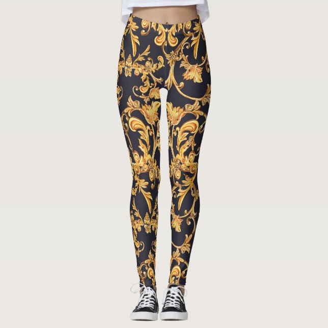 Legging Barroco ouro, Pergaminho Deixa Padrão. (Frente)
