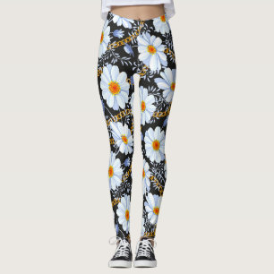 Legging Barroco ouro: Textura em cadeia floral