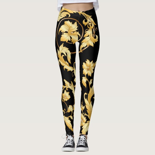 Legging Barroco Rococo, Padrão Floral Vitoriano. (Frente)
