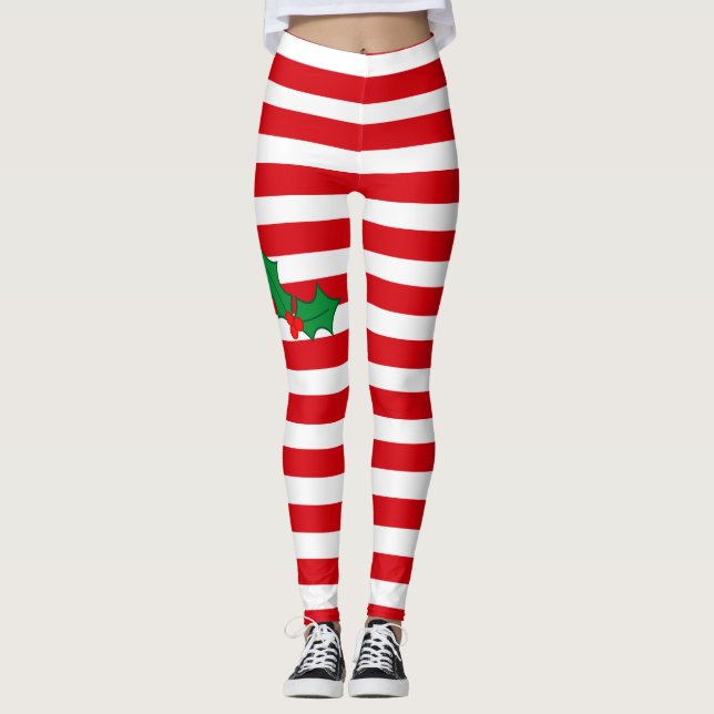 Legging Bastão de doces e caneleiras festivas do Natal do (Frente)
