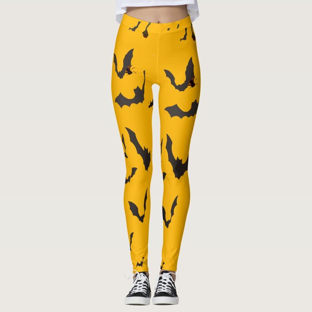 Legging Bat Girl (Need a Halloween Costume Black Bats, Orange Background, with Matching Tank Top!)