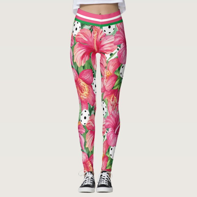 Legging 🌺 🌴 Batalhão Tropical com impressão de hibisco p (Frente)