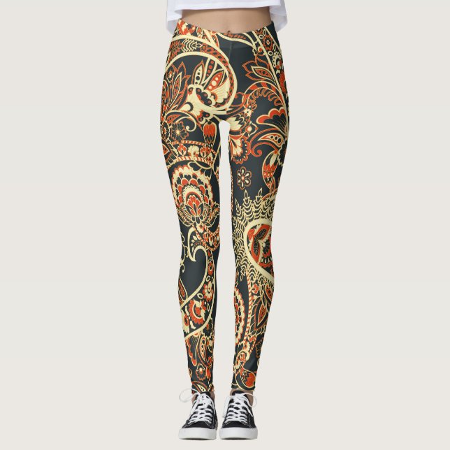 Legging Batik Paisley: Padrão De Vintage Sem Olho. (Frente)