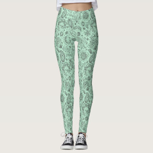 Legging Batik Verde Hortelã padrão floral estilo boho pais