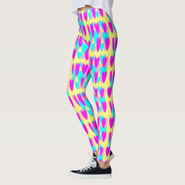 Legging Bebê azul quente rosa melodia corações amarelos