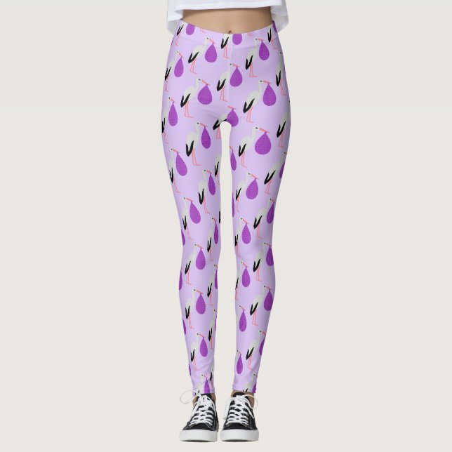 Legging Bebê de gênero neutro com padrão de Cegonha Roxa (Frente)