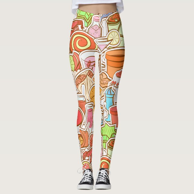 Legging Bebidas, marisco, salgadinhos, padrão sem costura (Frente)