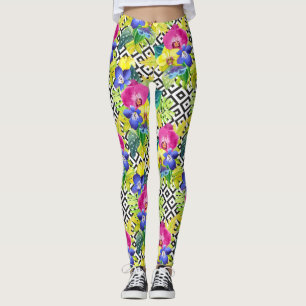 Legging Begónia e folhas de palmeira da orquídea