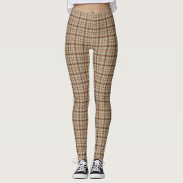 Legging Beige Burgundy White Plaid Classic