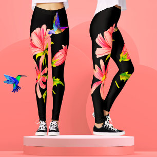 Legging Beija-flor-rosa-rosa-preto-branco-elegante